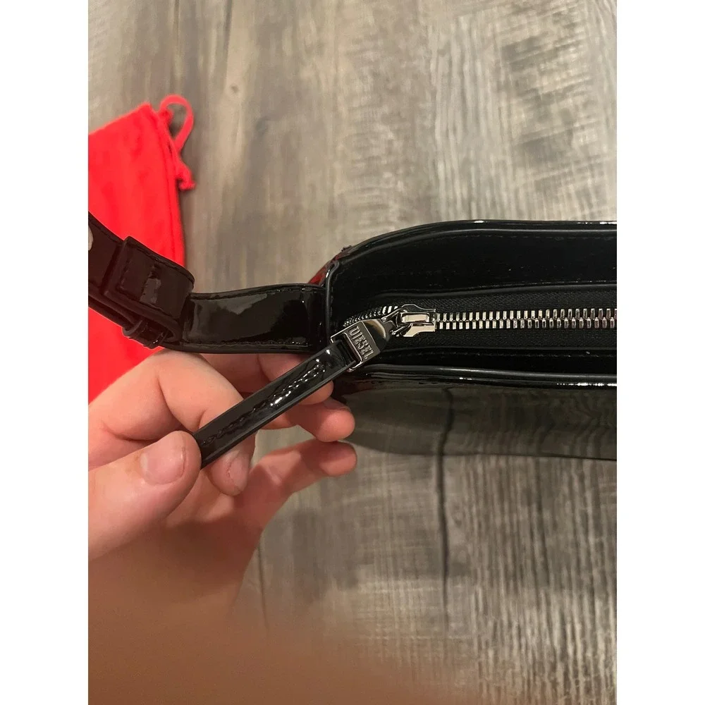 Diesel 1DR-Pod Black Patent Leather Shoulder Bag Oval D Logo Y2K Curved Purse